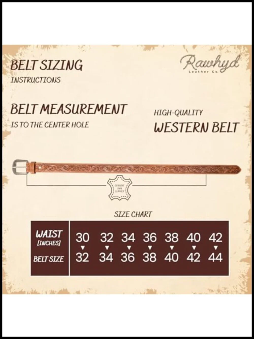 Men's Full-Grain Leather Western Tooled Belt with Buckle 34-36